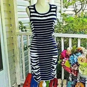Laundry by shelling Segal pencil dress navy blue Stripes size 4